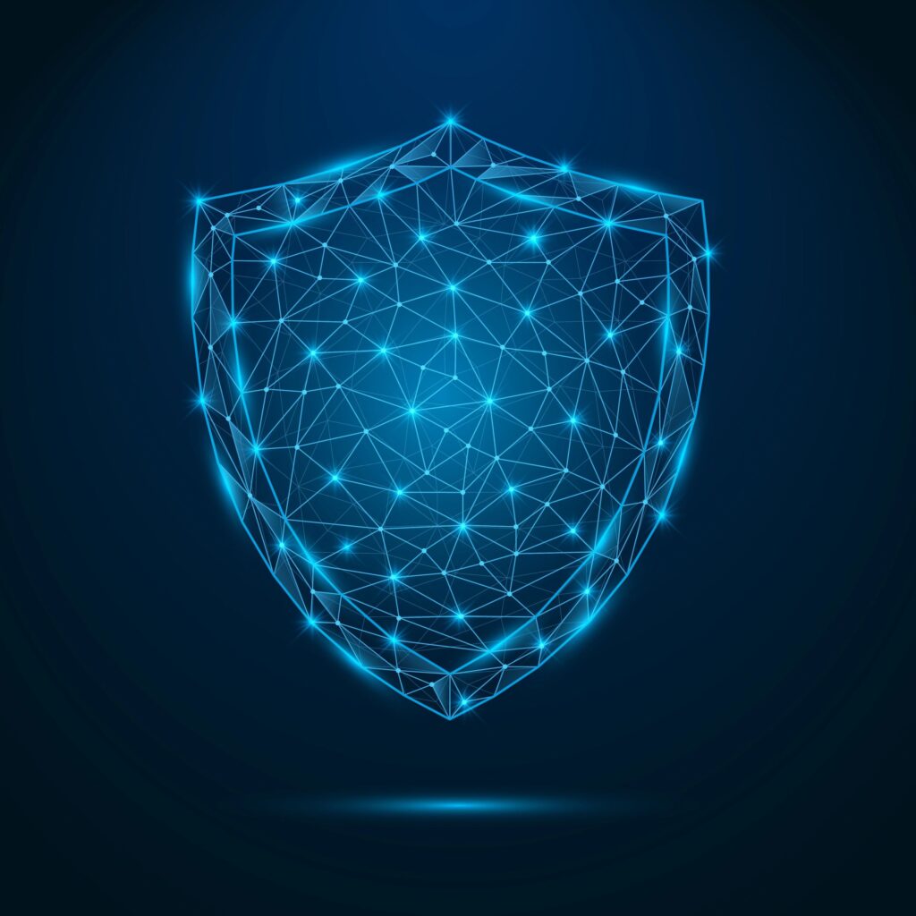 Cybersecurity shield icon with connected nodes