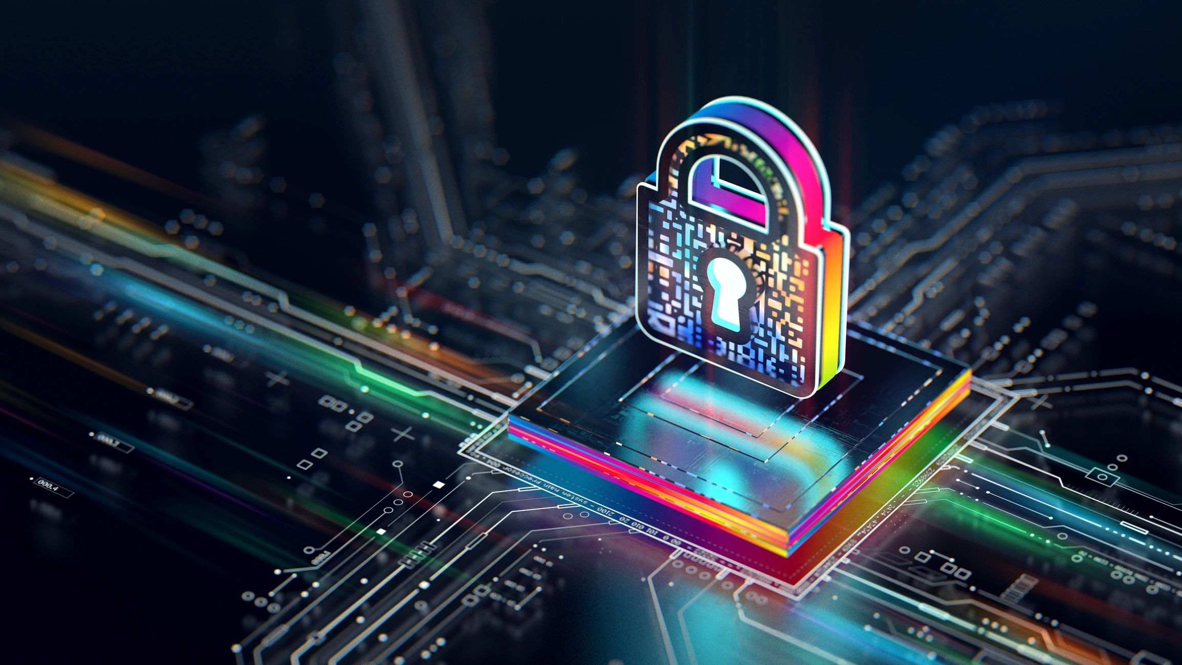 Digital security processor and shield representing secure hosting and DNS.